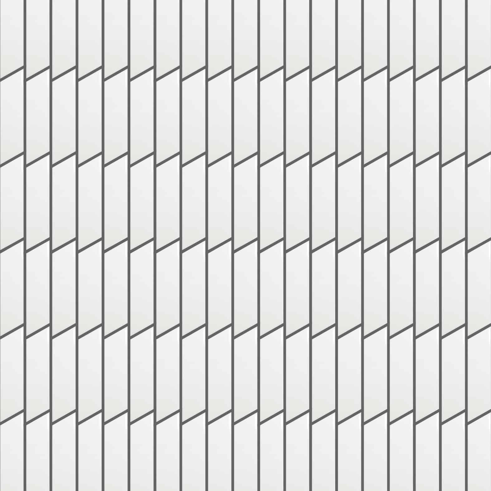 Carreaux de céramique Collection Chevron 2 po x 7 po Gauche, blanc lustré, motif chevron