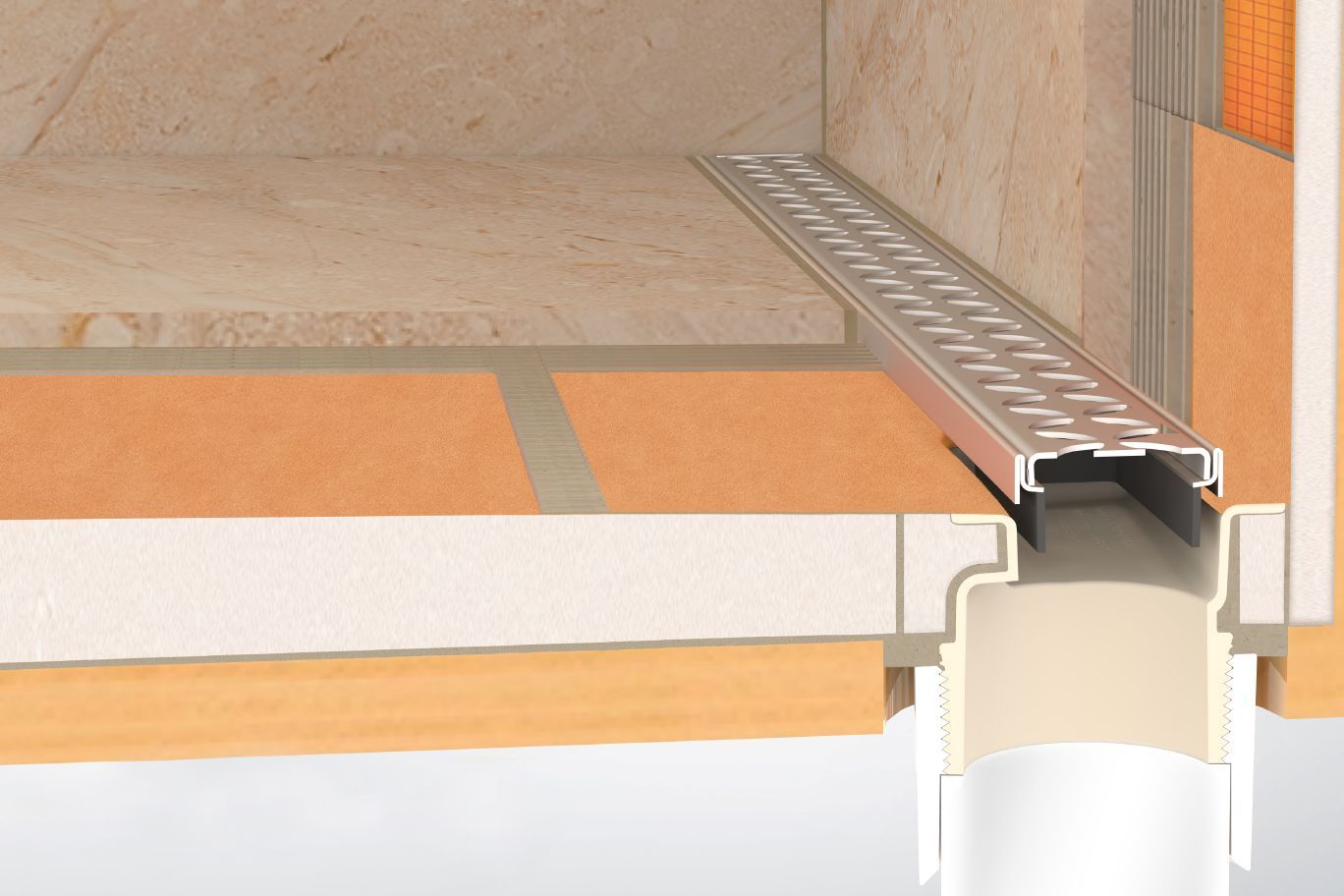 Schluter KERDI-LINE-VARIO Drain linéaire encastré avec design de grille Slant - acier inoxydable (V4) brossé 1-1/16" x 96"