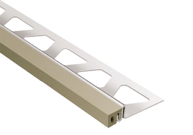 Schluter DILEX-KSA Profilé pour joint de périmètre muni de ruban autoadhésif gris - acier inoxydable (V2) 5/16" (8 mm) x 8' 2-1/2"