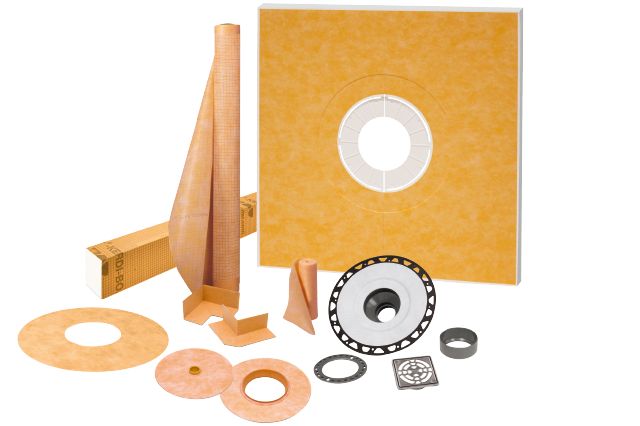 Schluter KERDI-SHOWER-KIT Ensemble de douche avec position de sortie centrée KERDI-SHOWER-KIT avec 2" ABS bride et acier inoxydable gille 48" x 48"