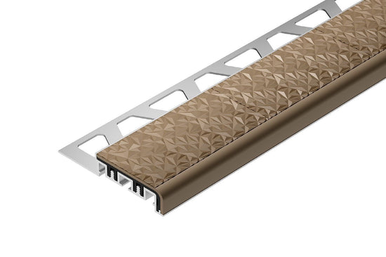 Schluter TREP-V 42 Profilé pour nez de marche aluminium anodisé avec insert anti-dérapant en PVC beige clair 1/2" (12.5 mm) x 1-21/32" (42 mm) x 3' 3"