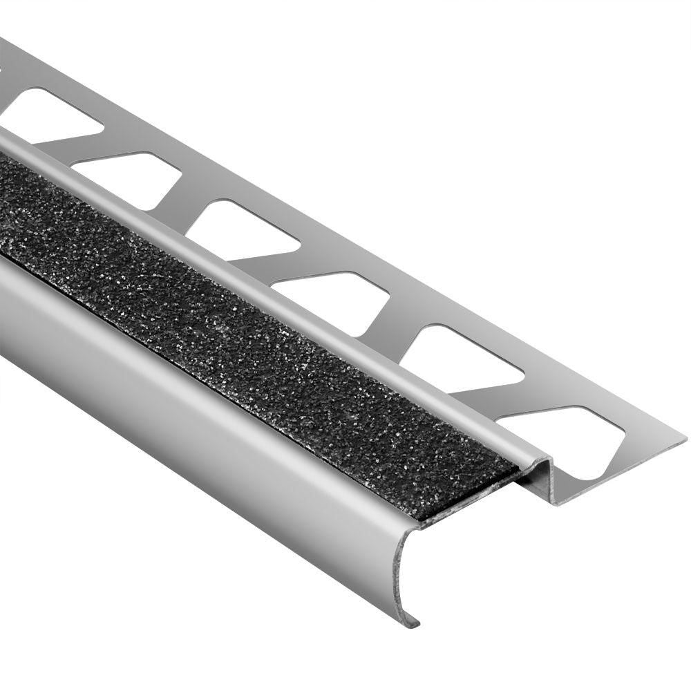 Schluter TREP-G-S Profilé pour nez de marche avec bande antidérapante noire - acier inoxydable (V2) brossé 1-3/16" x 4' 11" x 11/32" (9 mm)