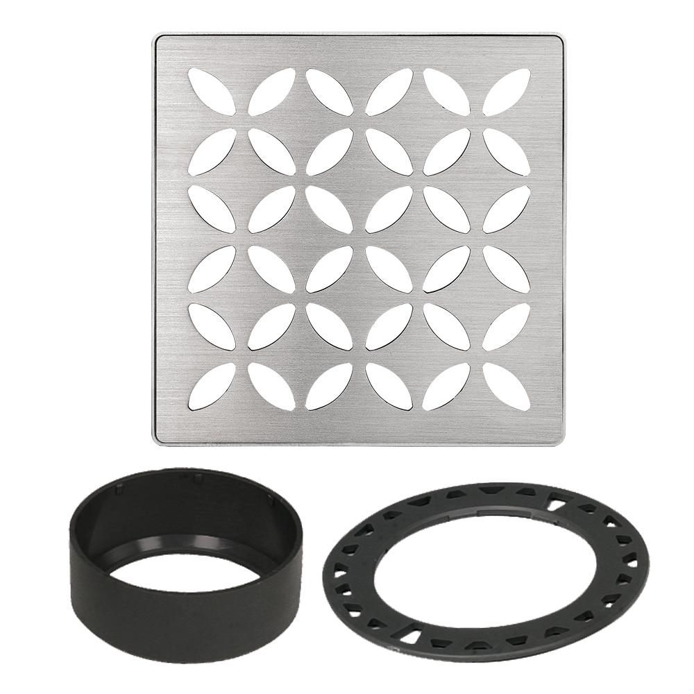 Schluter KERDI-DRAIN Ensemble de grille carrée Floral - acier inoxydable (V2) brossé 4"