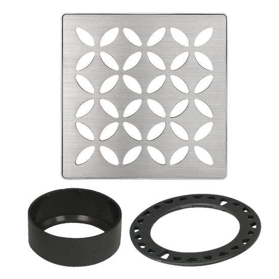 Schluter KERDI-DRAIN Ensemble de grille carrée Floral - acier inoxydable (V2) brossé 4"