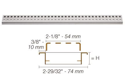 Schluter KERDI-LINE Drain linéaire encastré avec design de grille Square - acier inoxydable (V4) brossé 3/4" x 27-9/16"
