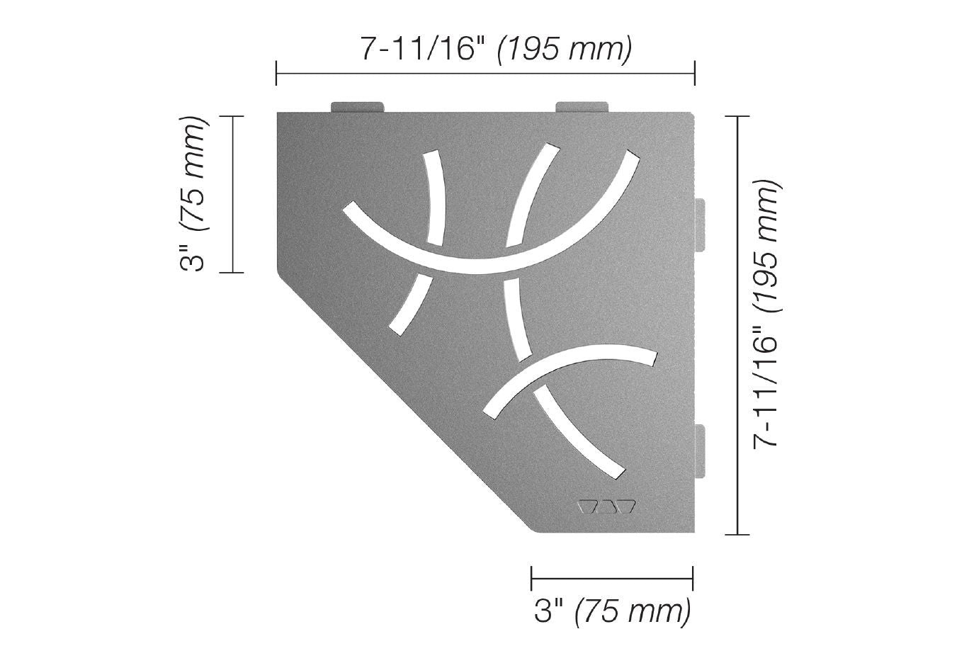 Schluter SHELF-E Étagère de coin pentagonale modèle Curve aluminium étain