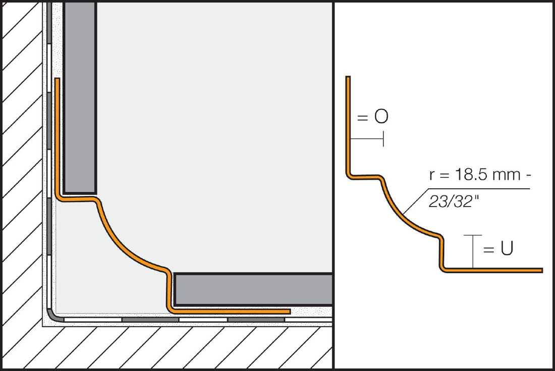 Schluter DILEX-EHK Profilé à gorge avec un radius de 23/32" - acier inoxydable (V4) 5/8" (16 mm) x 5/8" x 8' 2-1/2"
