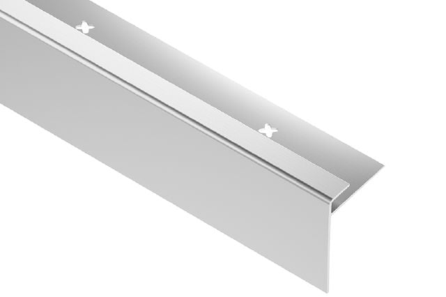 Schluter VINPRO-STEP-R Profilé de nez de marche pour revêtement de vinyle avec dévoilement allongé aluminium anodisé chrome brossé 11/32" (9 mm) x 8' 2-1/2"