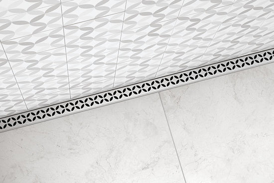 Schluter KERDI-LINE-VARIO Drain linéaire encastré avec design de grille Floral - acier inoxydable (V4) brossé 1-1/16" x 96"