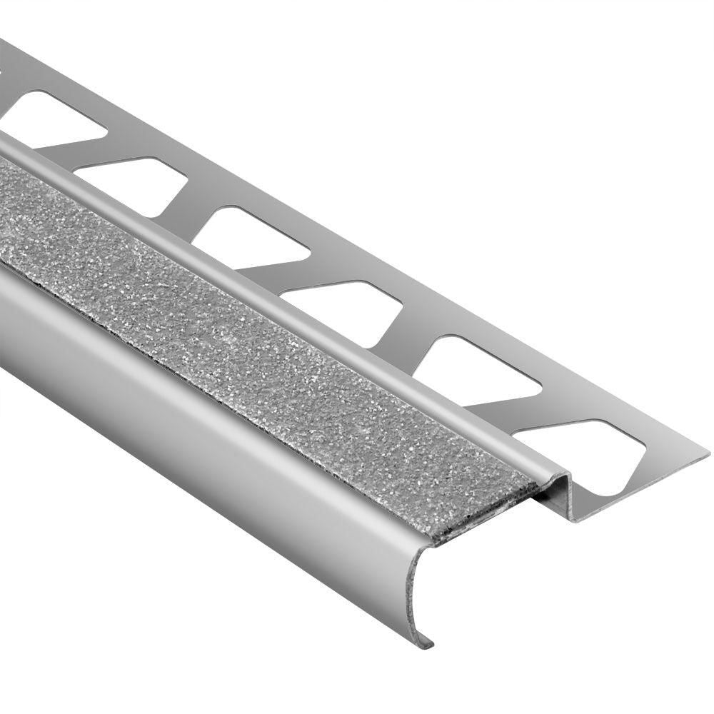 Schluter TREP-G-S Profilé pour nez de marche avec bande antidérapante transparente - acier inoxydable (V2) brossé 1-3/16" x 8' 2-1/2" x 11/32" (9 mm)
