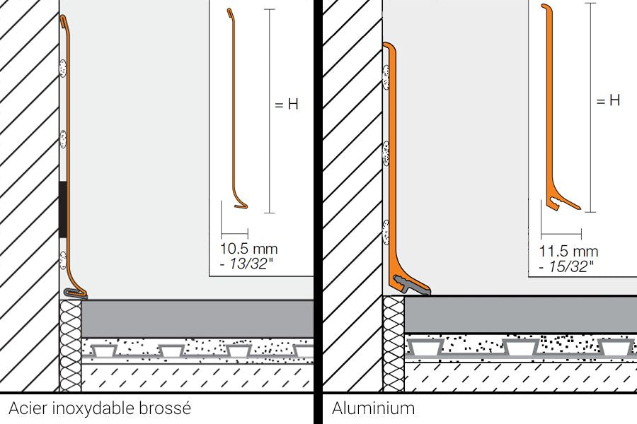 Schluter Designbase-SL Profilé de base mural DESIGNBASE-SL - acier inoxydable (V2) brossé 6-3/8" (160 mm) x 8' 2-1/2"