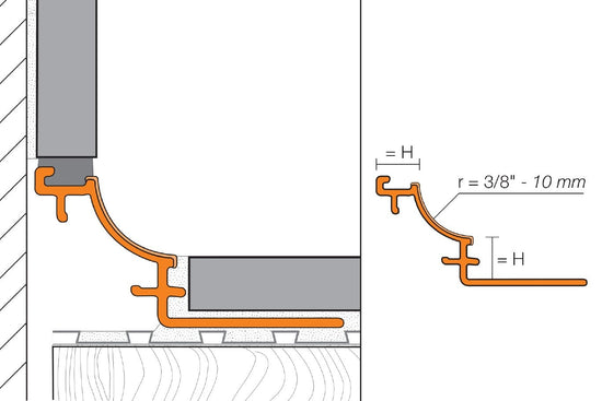 Schluter DILEX-PHK Profilé à gorge avec un radius de 3/8" - plastique PVC gris classique 5/16" (8 mm) x 8' 2-1/2"