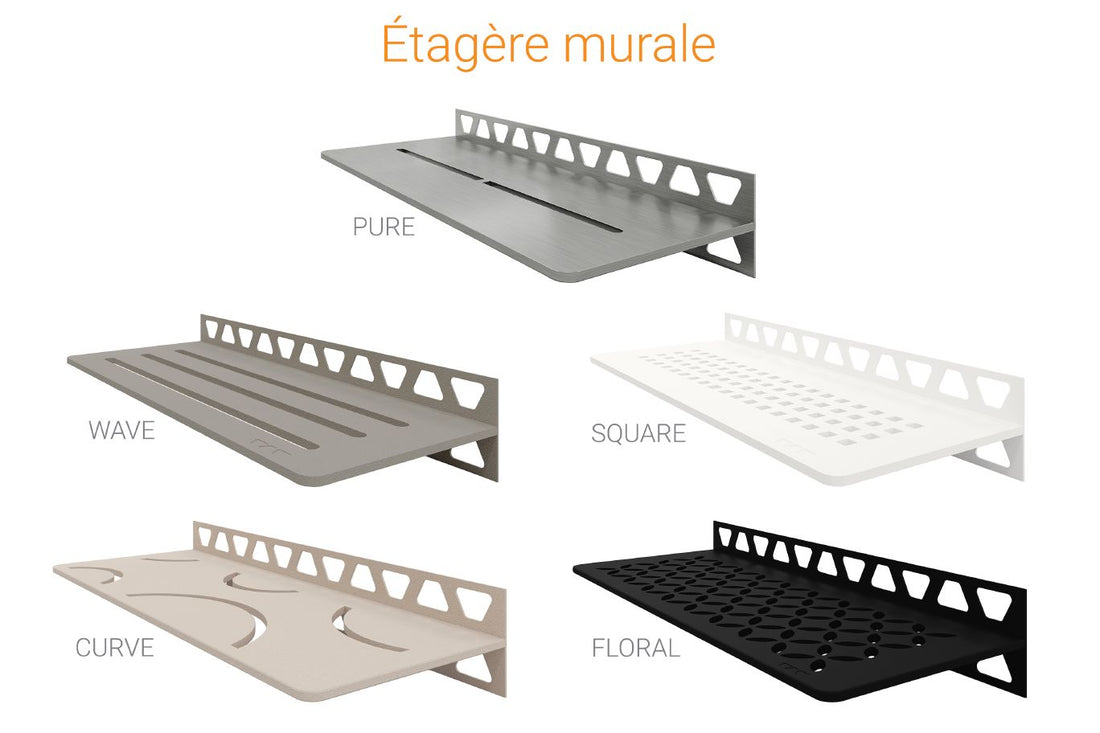 Schluter SHELF-W Étagère mural rectangulaire Wave Design - acier inoxydable (V2) brossé