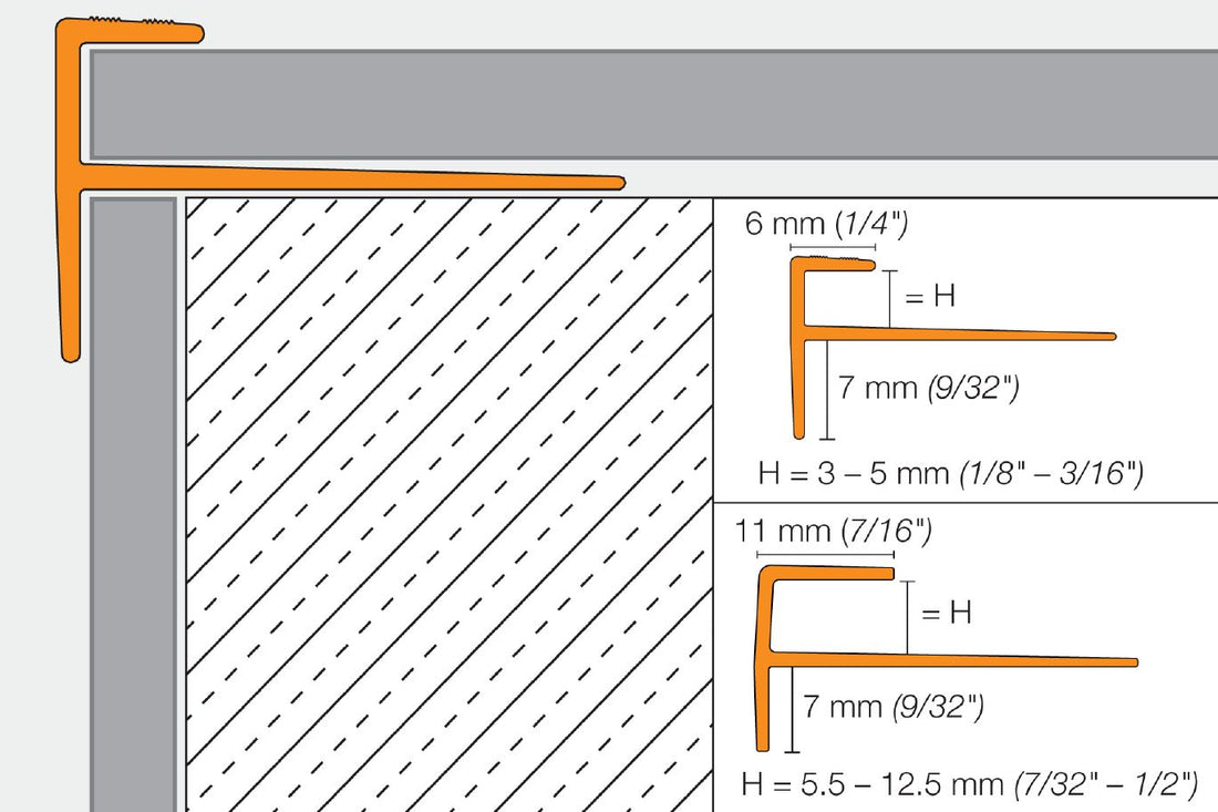 Schluter VINPRO-STEP Profilé de nez de marche pour revêtement de vinyle aluminium anodisé chrome brossé 21/64" (8.5 mm) x 8' 2-1/2"