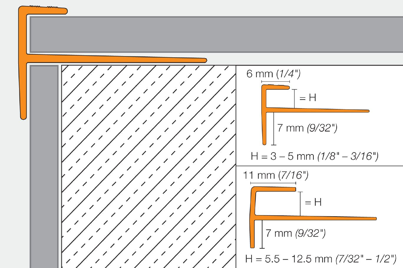 Schluter VINPRO-STEP Profilé de nez de marche pour revêtement de vinyle aluminium anodisé chrome brossé 21/64" (8.5 mm) x 8' 2-1/2"