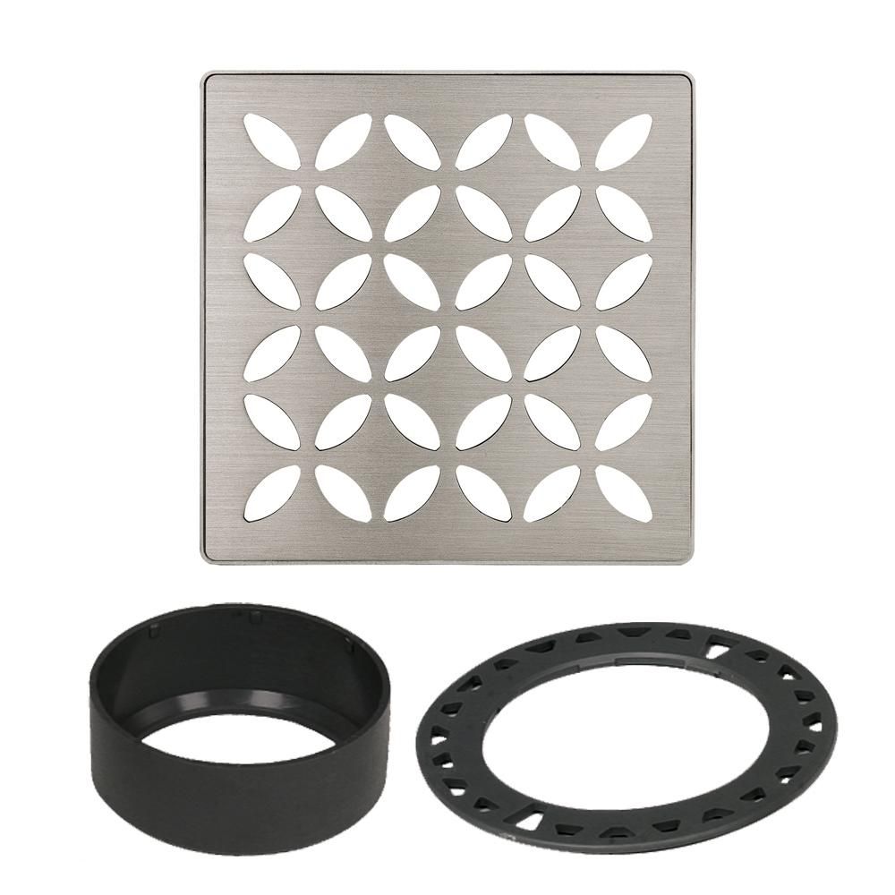 Schluter KERDI-DRAIN Ensemble de grille carrée Floral - acier inoxydable (V2) nickel brossé 4"