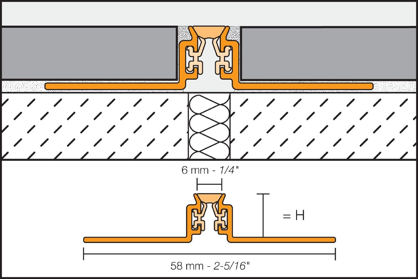 Schluter DILEX-AKWS profilé de joint de surface, zone de mouvement PVC 1/4 pouce, aluminium gris classique 1/2 pouce (12,5 mm)