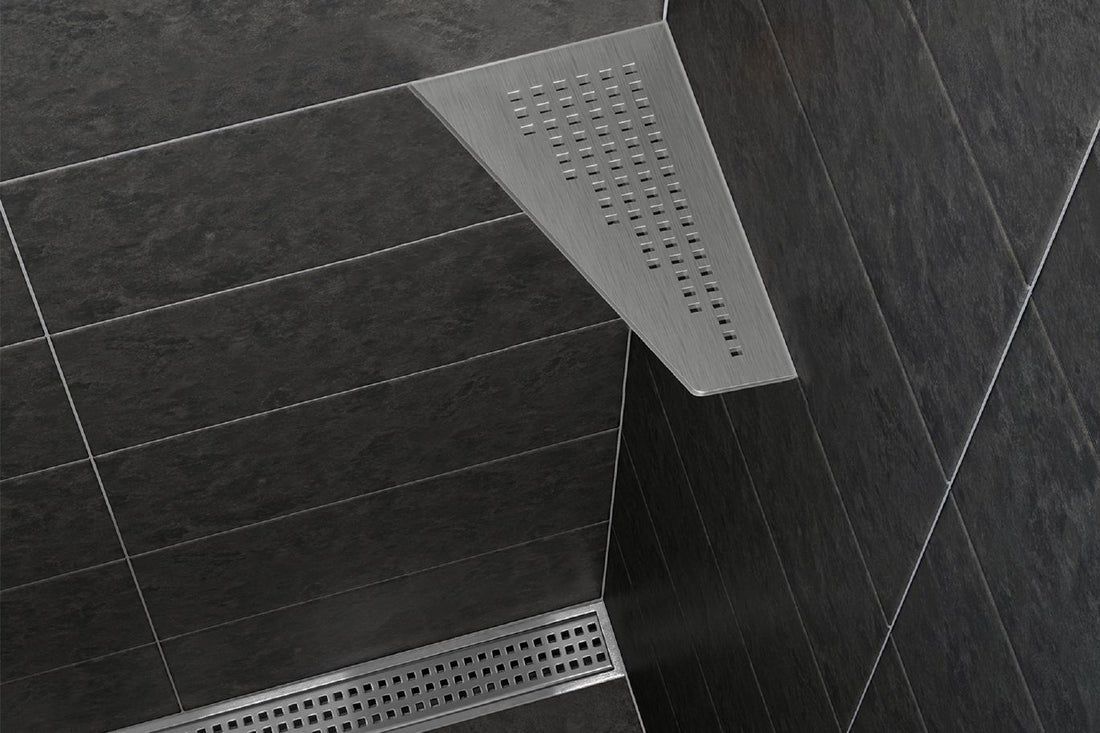 Schluter SHELF-E Étagère de coin quadrilatérale modèle Curve aluminium ivoire