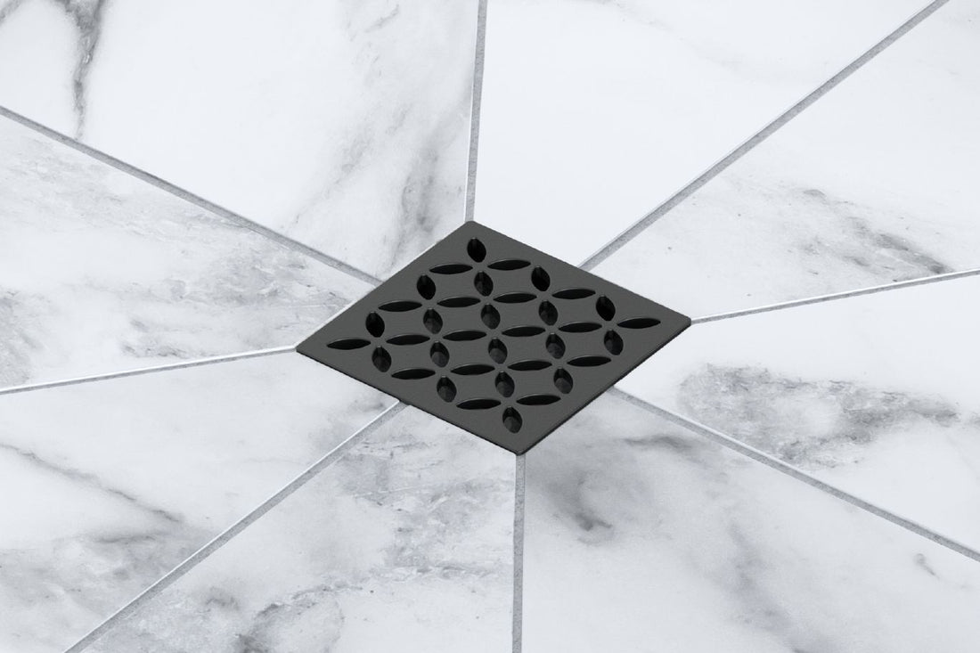 Schluter KERDI-DRAIN Ensemble de grille carrée Floral acier inoxydable (V2) étain 4"
