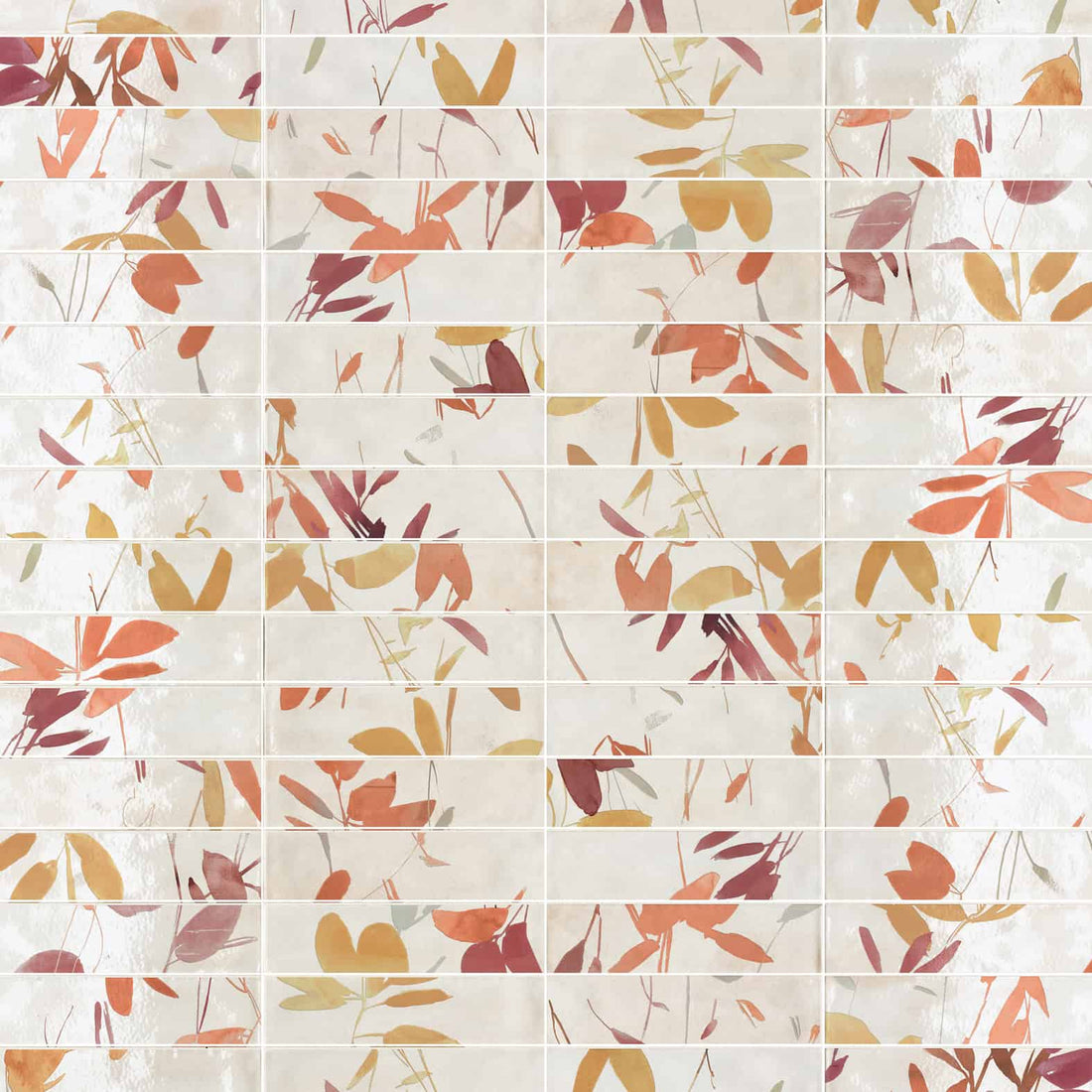 Carreaux de céramique Collection Multiforme 3 po x 12 po Décor Ramage Caldo lustré, motif végétal
