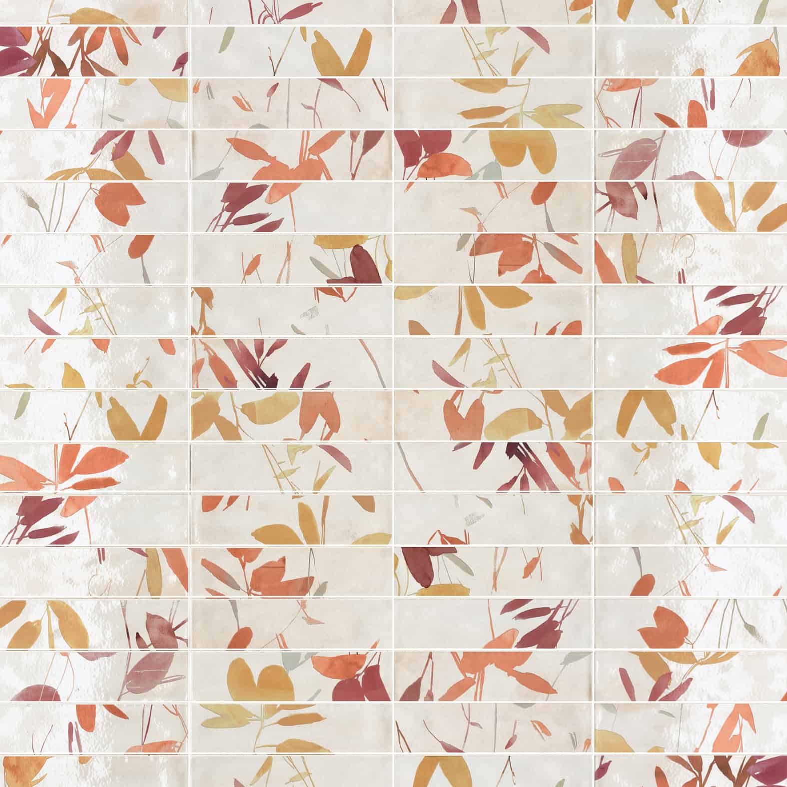 Carreaux de céramique Collection Multiforme 3 po x 12 po Décor Ramage Caldo lustré, motif végétal