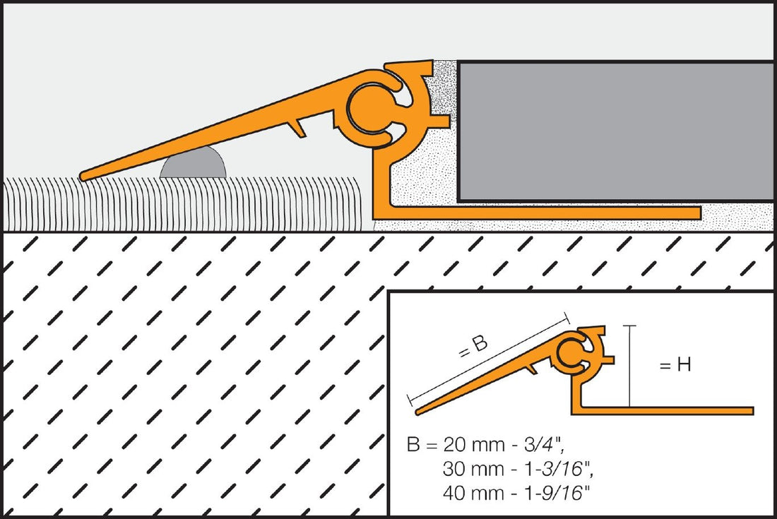 Schluter RENO-V profilé réducteur aluminium anodisé mat, 1-3/16 in × 8 ft — 2-1/2 in × 11/16 in (17,5 mm)
