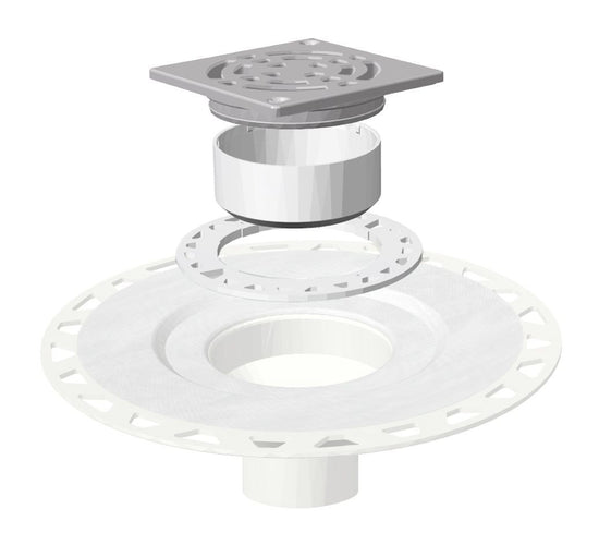 Schluter KERDI-DRAIN Ensemble de grille carrée Curve acier inoxydable (V2) ivoire 4"