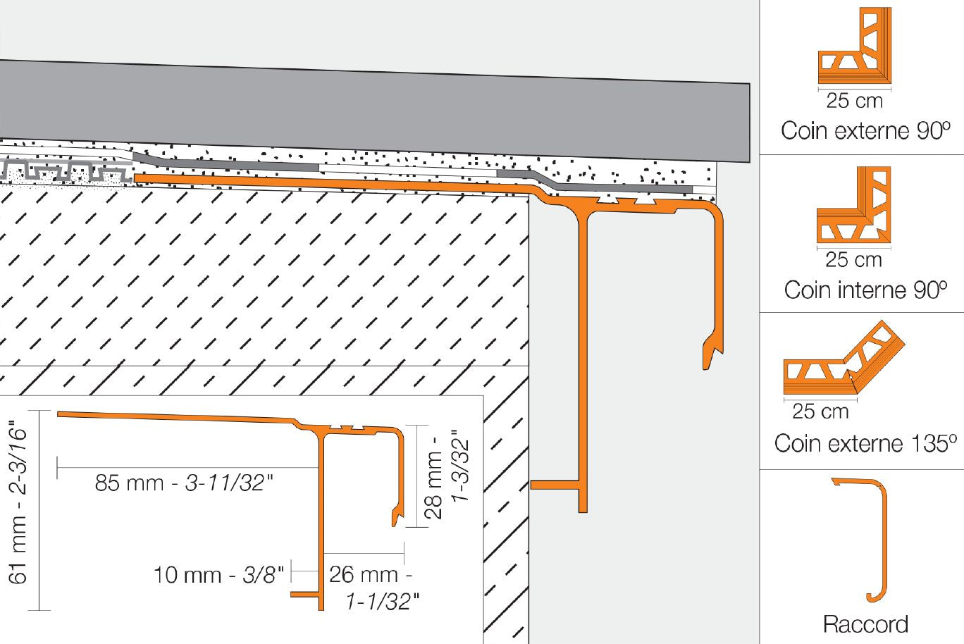 Schluter BARA-RAK Coin intérieur 90° pour profilé de bordure de balcon aluminium blanc éclatant