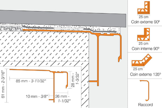 Schluter BARA-RAK Coin intérieur 90° pour profilé de bordure de balcon aluminium blanc éclatant