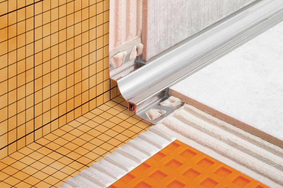 Schluter DILEX-HKS Profilé à gorge avec un radius de 23/32" - acier inoxydable (V2) beige clair 17/32" x 7/16" x 8' 2-1/2"