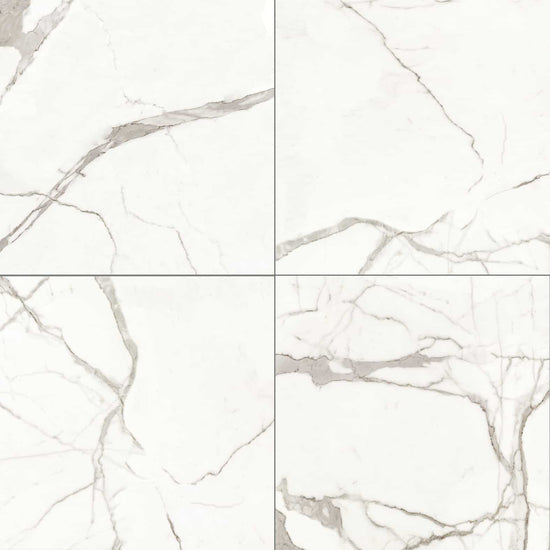 Carreaux de céramique Collection Glamour 24 po x 24 po Calacatta poli, marbre blanc veiné finition brillante