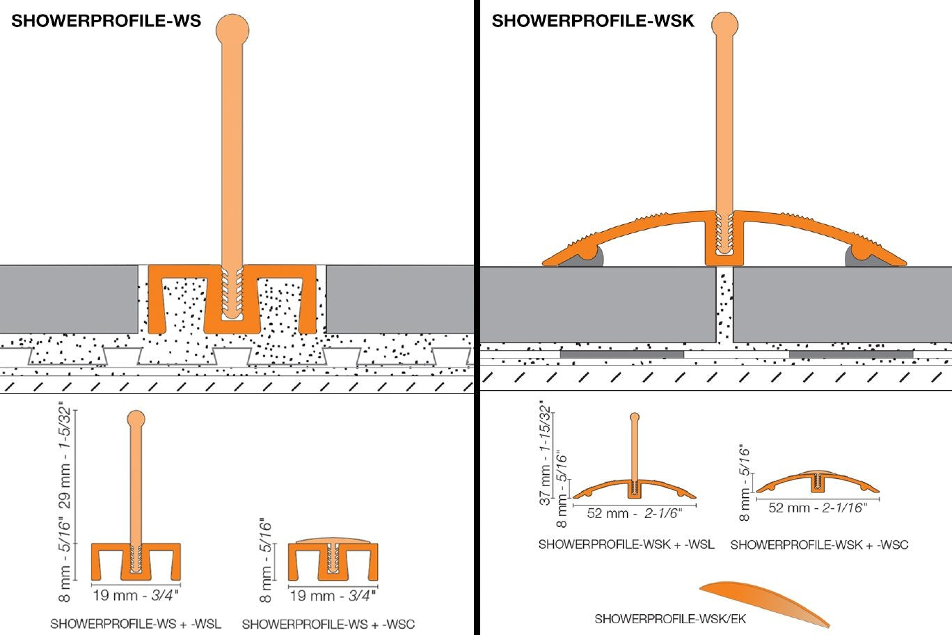 Schluter SHOWERPROFILE-WSK Profilé de support modernisé - aluminium anodisé mat 5/16" (8 mm) x 8' 2-1/2"