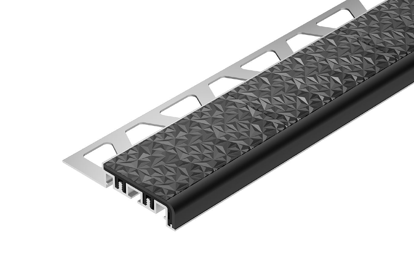 Schluter TREP-V 42 Profilé pour nez de marche aluminium anodisé avec insert anti-dérapant en PVC coulis gris 1/2" (12.5 mm) x 1-21/32" (42 mm) x 6' 7"