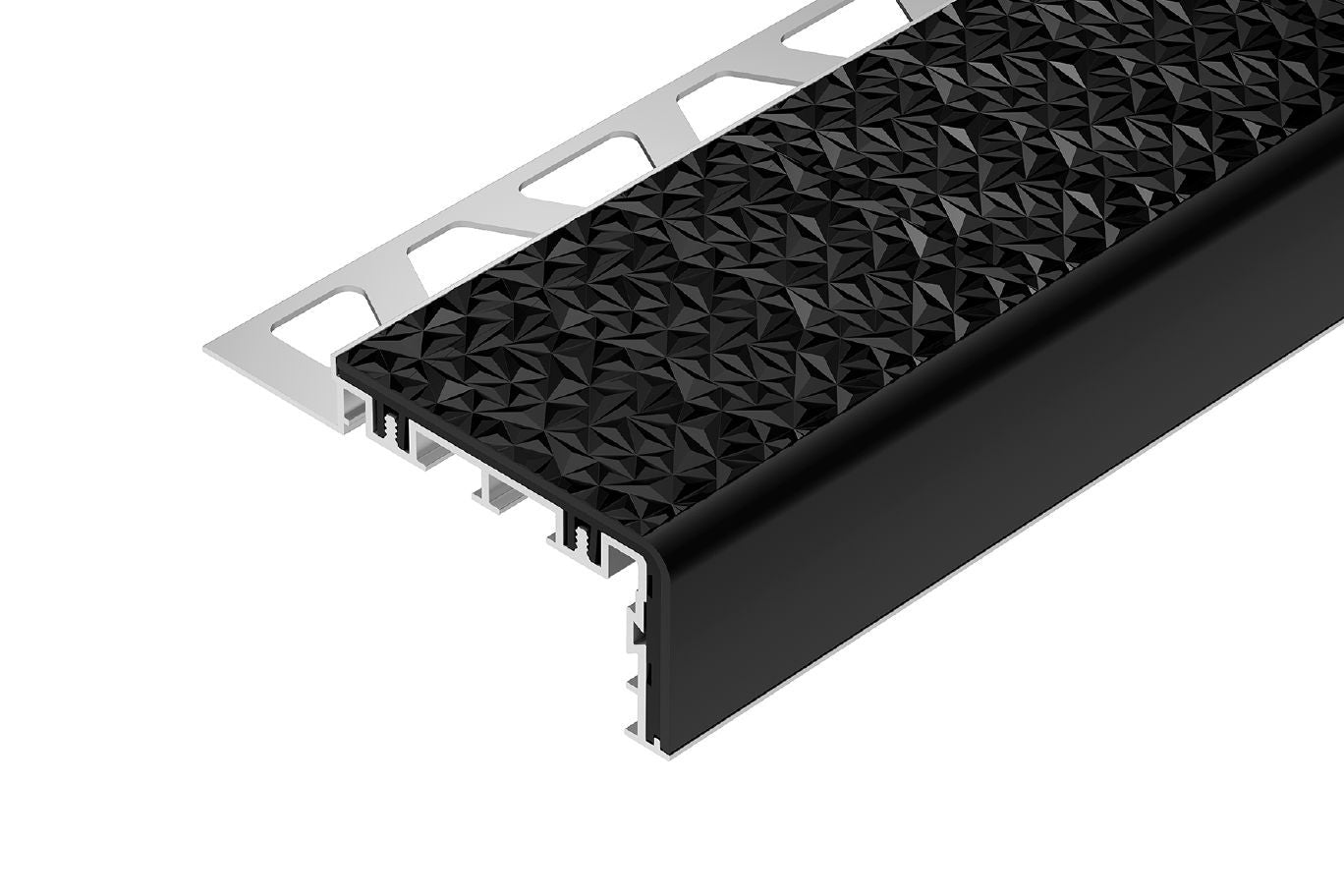 Schluter TREP-V 60 Profilé pour nez de marche aluminium anodisé avec insert anti-dérapant en PVC noir 1/2" (12.5 mm) x 2-3/8" (60 mm) x 4' 11"