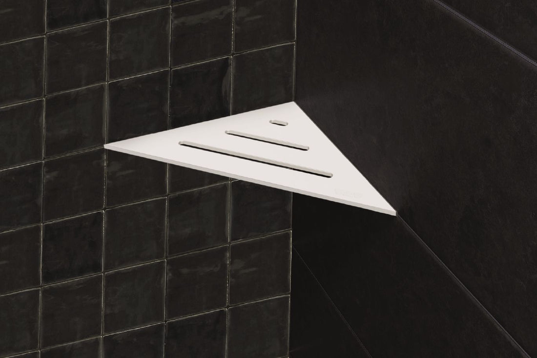 Schluter SHELF-E Étagère de coin triangulaire modèle Square aluminium ivoire
