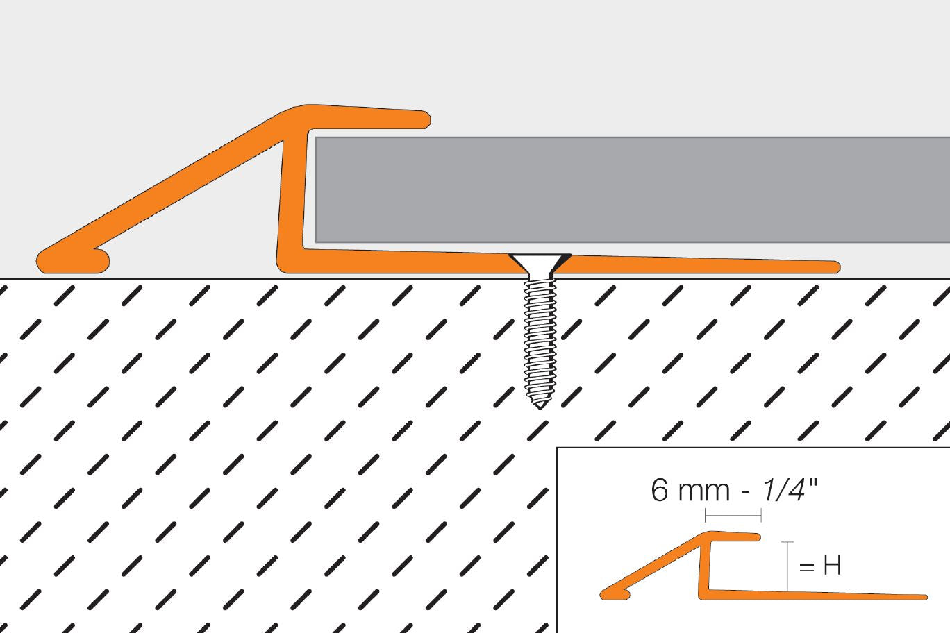 Schluter VINPRO-U Profilé réducteur pour revêtement de vinyle aluminium anodisé chrome brossé 7/32" (5.5 mm) x 8' 2-1/2"