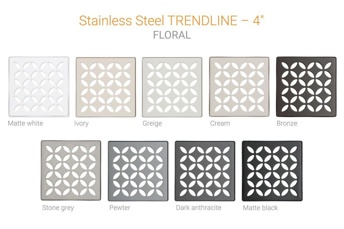 Schluter KERDI-DRAIN Ensemble de grille carrée Floral acier inoxydable (V2) ivoire 4"