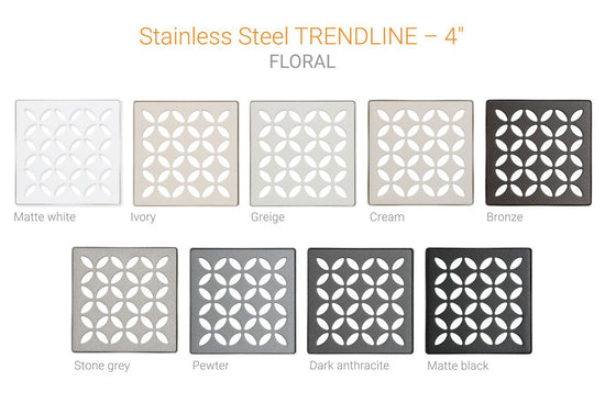 Schluter KERDI-DRAIN Ensemble de grille carrée Floral acier inoxydable (V2) ivoire 4"
