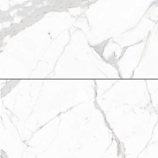 Carreaux de céramique Collection Marmi Classici 24 po x 48 po Bianco Calacatta poli, marbrure blanche aux veines grises