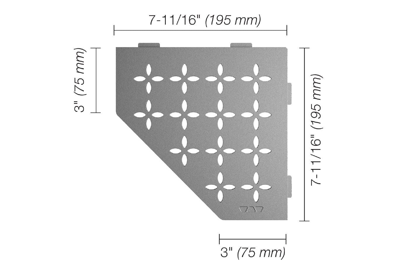Schluter SHELF-E Étagère de coin pentagonale modèle Floral aluminium étain