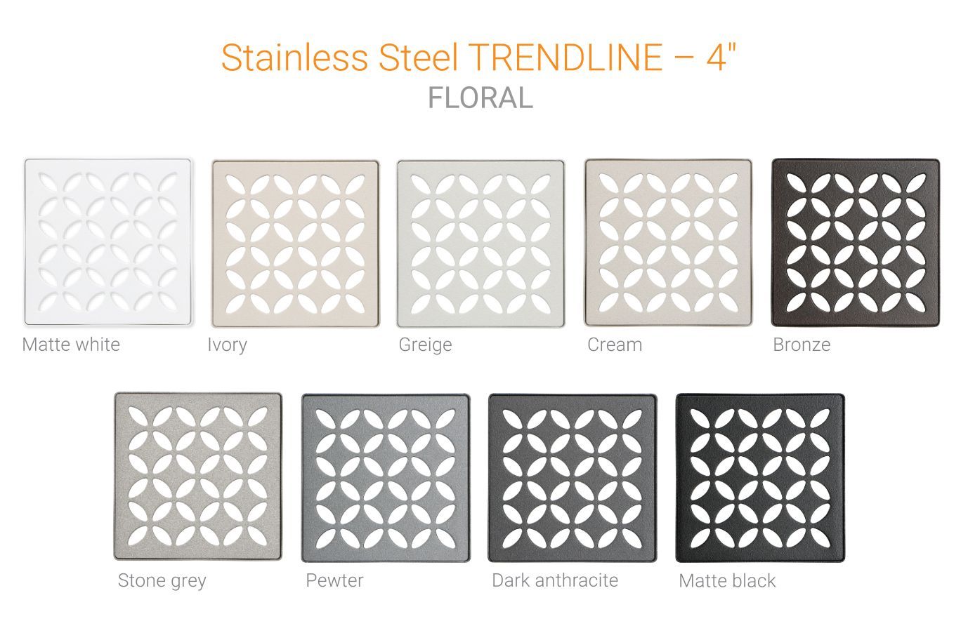 Schluter KERDI-DRAIN Ensemble de grille carrée Floral acier inoxydable (V2) anthracite foncé 4"