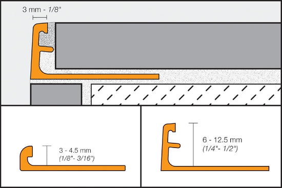 Schluter SCHIENE profilé de bordure mur/plancher aluminium anodisé nickel poli 6 mm (1/4 po) x 8 pieds 2,5 pouces