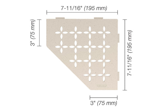 Schluter SHELF-E Étagère de coin pentagonale modèle Floral aluminium ivoire
