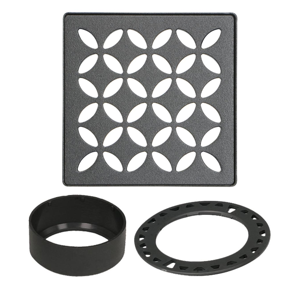 Schluter KERDI-DRAIN Ensemble de grille carrée Floral acier inoxydable (V2) anthracite foncé 4"