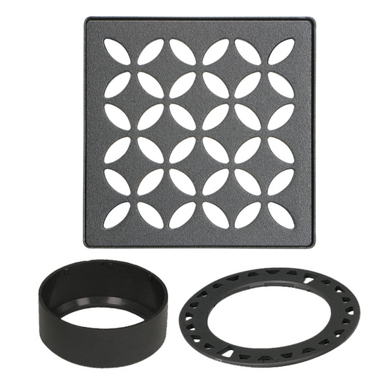 Schluter KERDI-DRAIN Ensemble de grille carrée Floral acier inoxydable (V2) anthracite foncé 4"