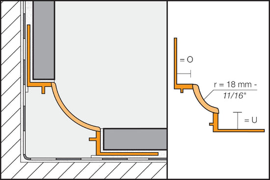 Schluter DILEX-HKW Profilé à gorge avec un radius de 11/16" - plastique PVC gris classique 7/16" (11 mm) x 7/16" x 8' 2-1/2"