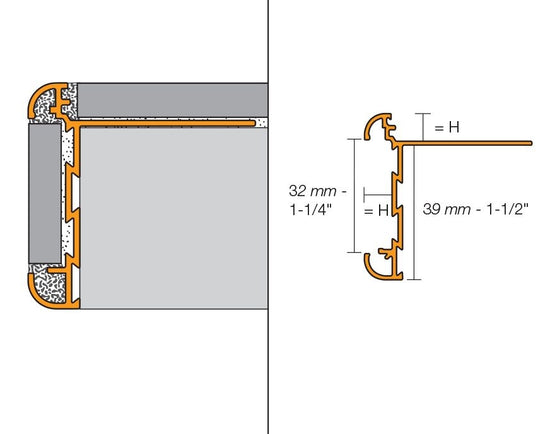 Schluter RONDEC-CT Profilé de bordure à comptoir double rail - Aluminum Beige 1/2" (12.5 mm) x 8' 2-1/2"