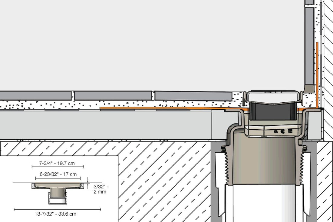 Schluter KERDI-LINE-VARIO Drain linéaire encastré avec design de grille Herringbone - acier inoxydable (V4) brossé 1-1/16" x 48"