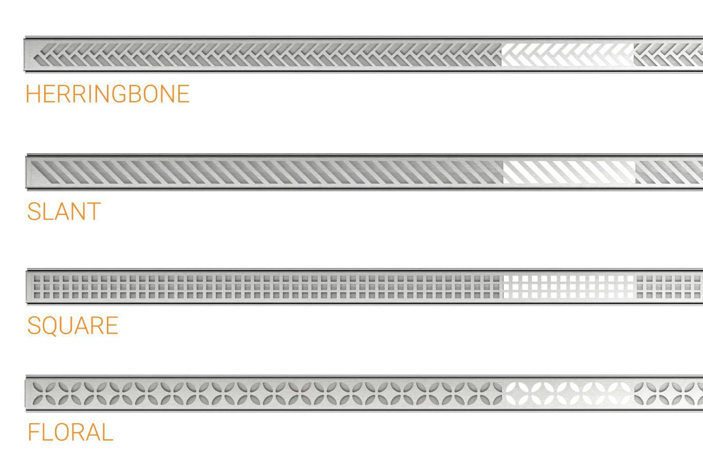 Schluter KERDI-LINE-VARIO Drain linéaire encastré avec design de grille Floral - acier inoxydable (V4) brossé 1-1/16" x 96"