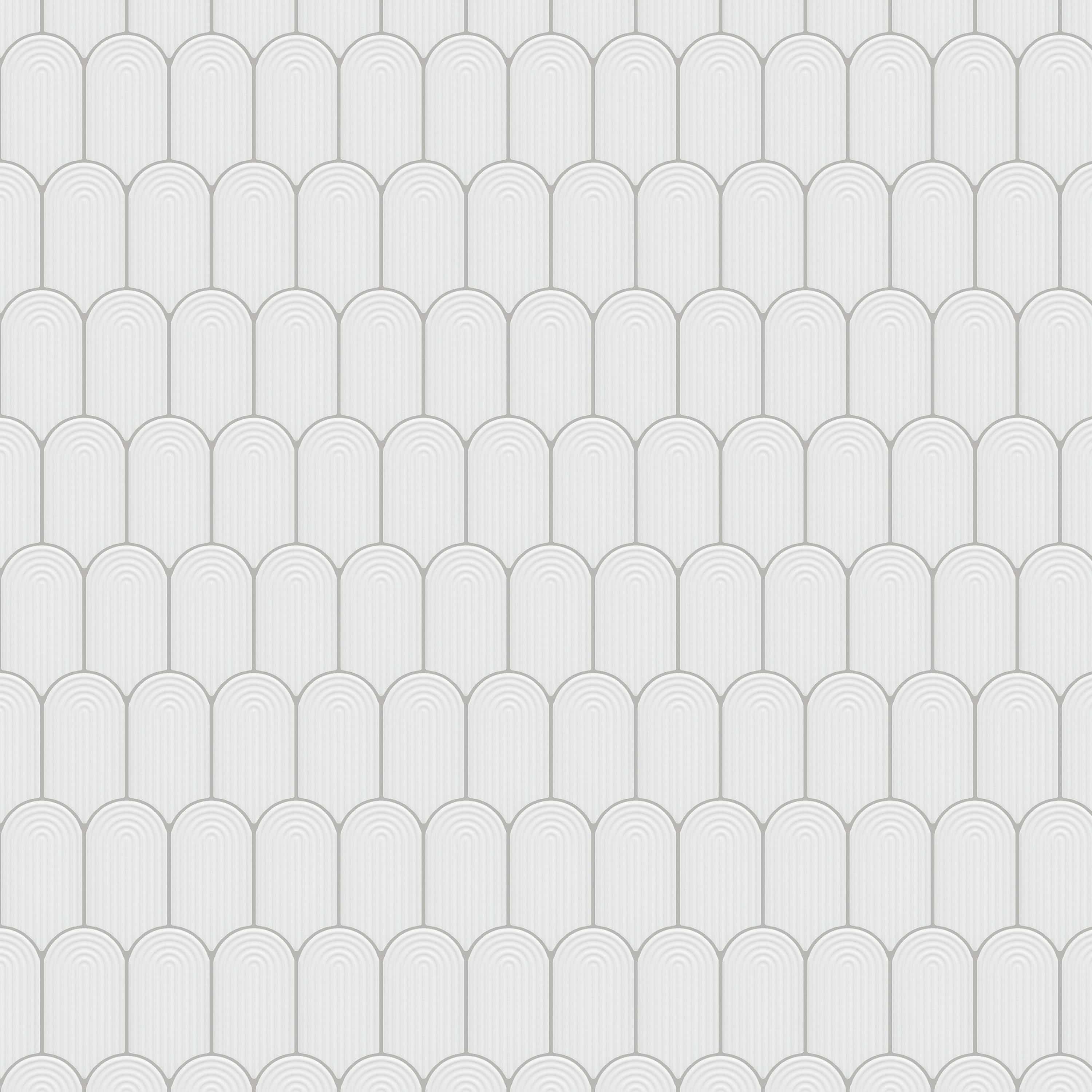 Carreaux de céramique Collection Arch Deco mosaïque 2 po x 3,5 po Bianco, motif en arc blanc